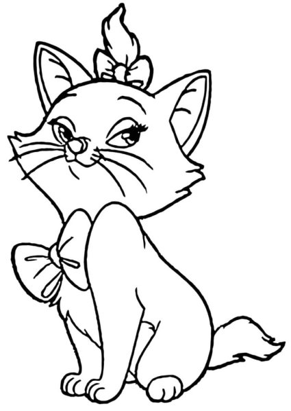 Кошечка с бантиком раскраска