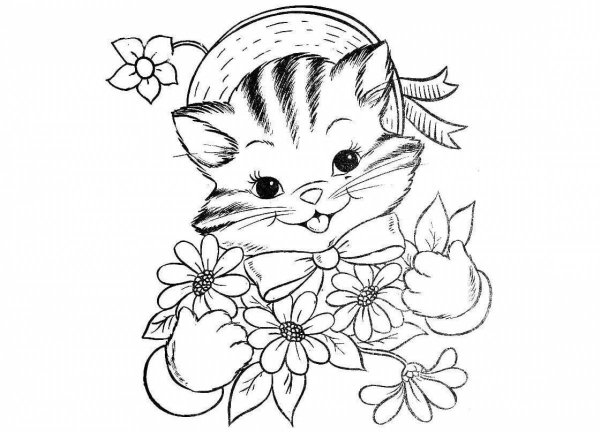 Раскраска котята в корзинке