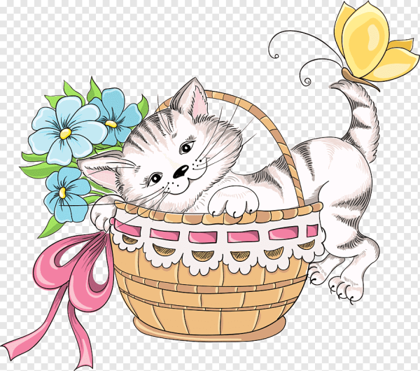 Раскраска котята в корзинке