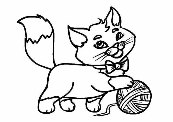 Котенок с клубочком раскраска