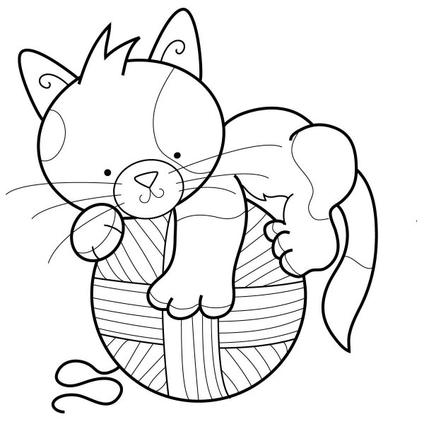 Котенок с клубочком раскраска