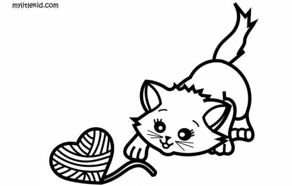 Раскраски котик с клубочком (50 фото)
