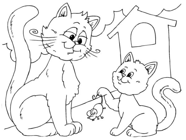 Кошка и мышка раскраска