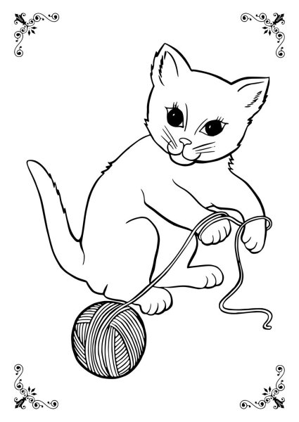 Раскраска кот с мячом