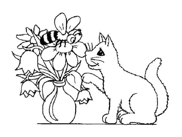 Раскраски котик с цветочком (44 фото)