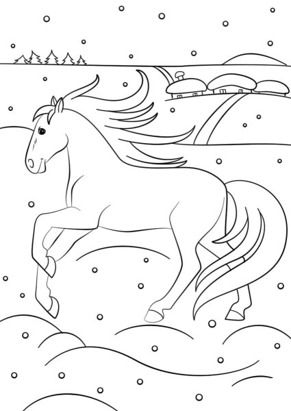 Зимняя лошадка раскраска