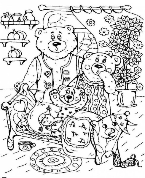 Иллюстрация к сказке три медведя раскраска