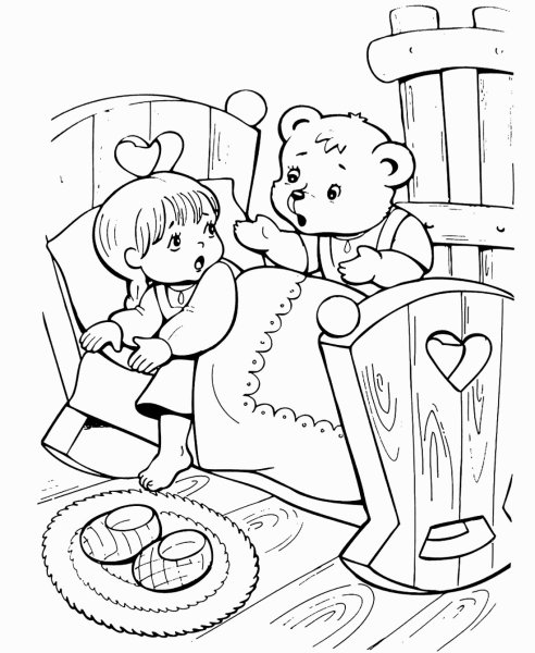 Сказка Маша и медведь раскраска для малышей