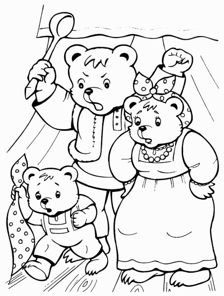 Сказка 3 медведя раскраска