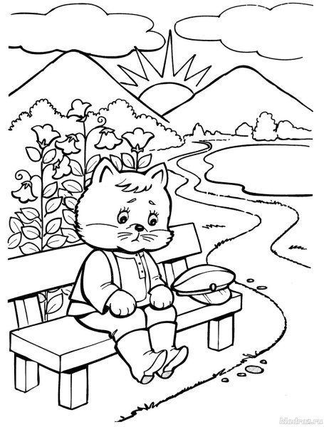 Раскраска кот с клубком