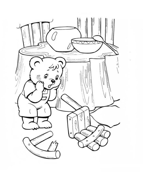 Раскраска к сказке три медведя для детей