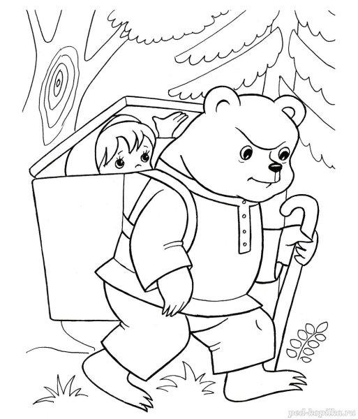 Сказка Маша и медведь раскраска для малышей