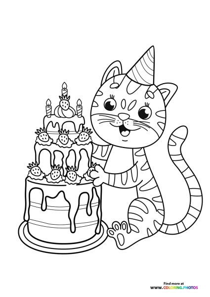 Кот с тортом раскраска