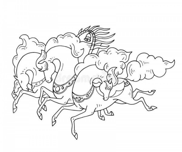 Раскраски тройка лошадей (45 фото)