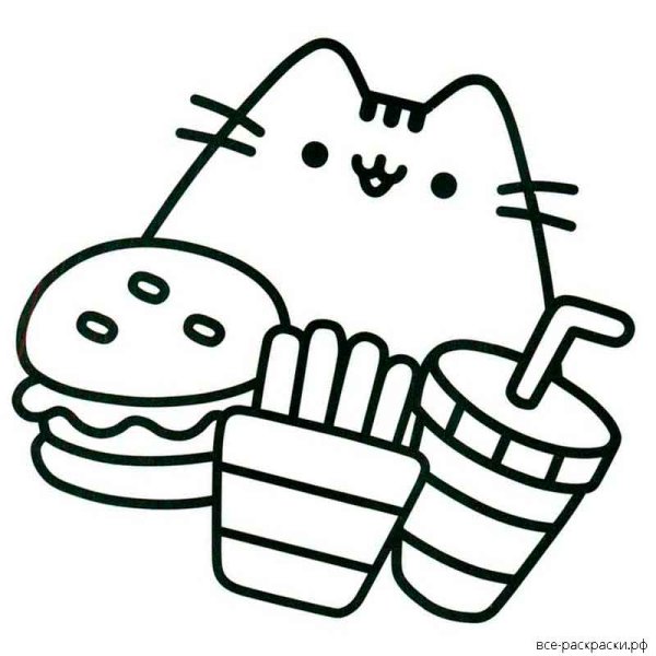 Раскраска котик в пончике