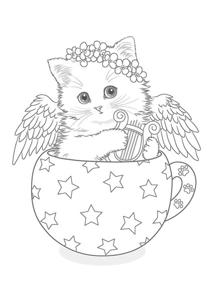 Раскраска котик в кружке