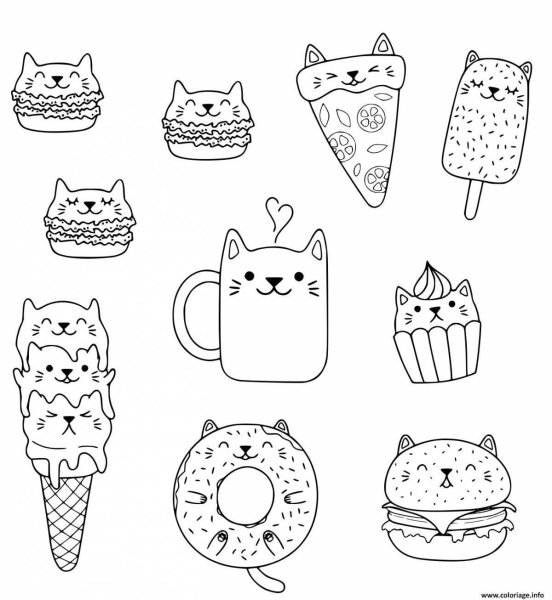 Раскраска котик в пончике