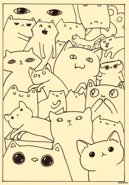 Много котов рисунок