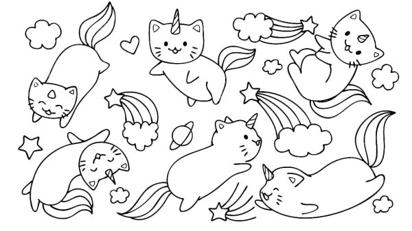 Раскраска котик Единорог