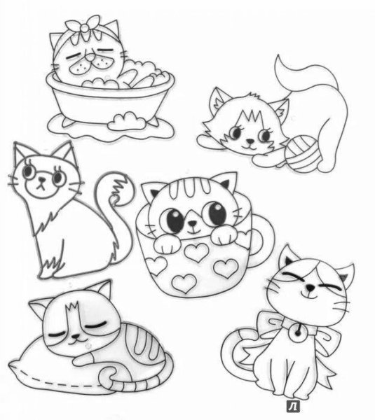 Раскраски котики маленькие