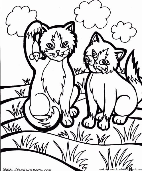 Раскраска кошка с котятами