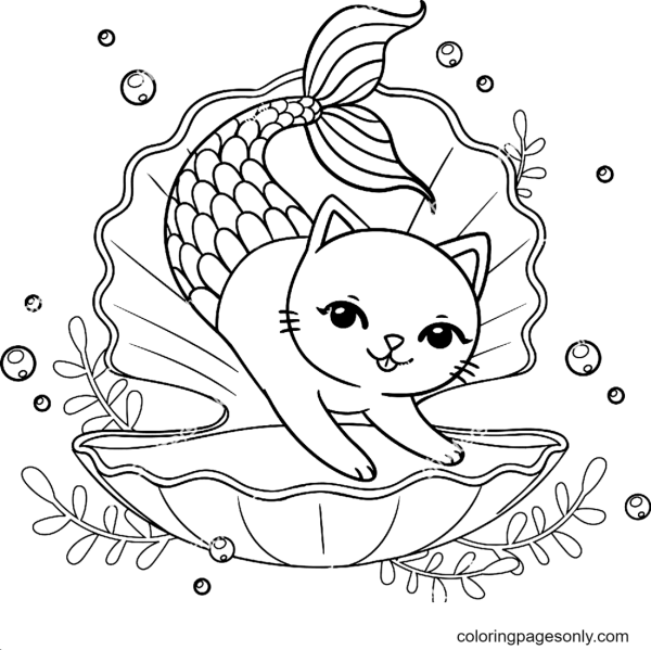 Котик Русалка раскраска
