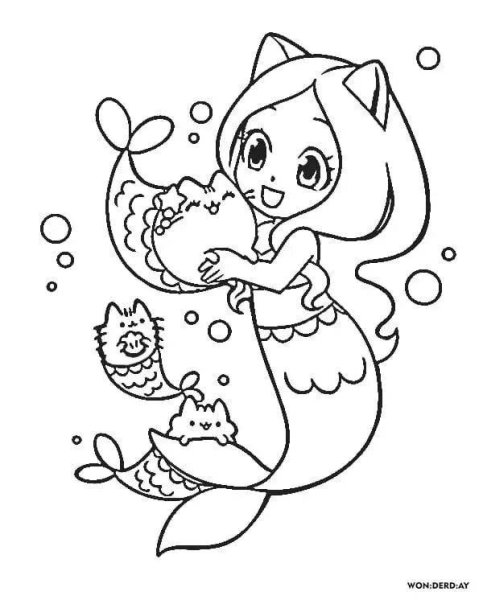 Кот Русалка раскраска