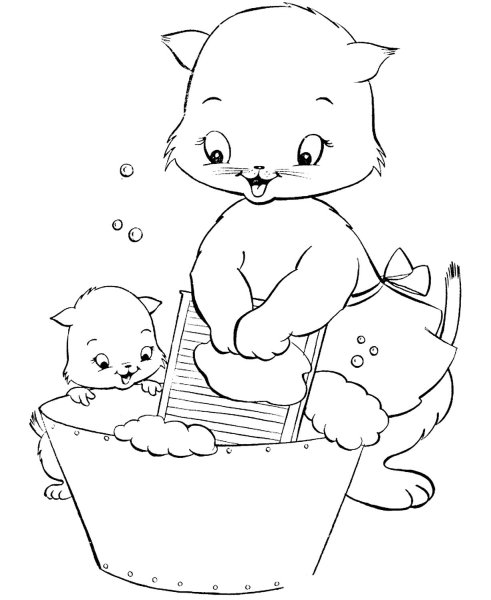 Раскраска кошка с котятами