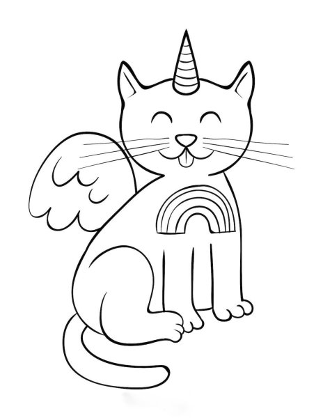 Раскраска котик Единорог