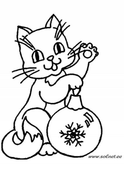 Новогодняя кошечка раскраска