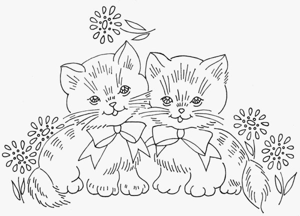 Раскраска кошка с котятами