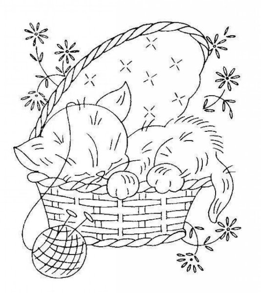 Раскраска котята в корзине