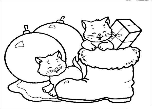 Новогодние коты раскраска