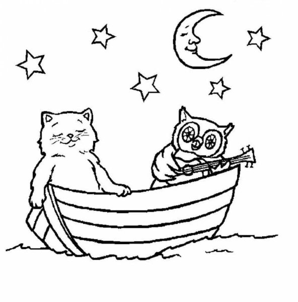 Котик на Луне раскраска