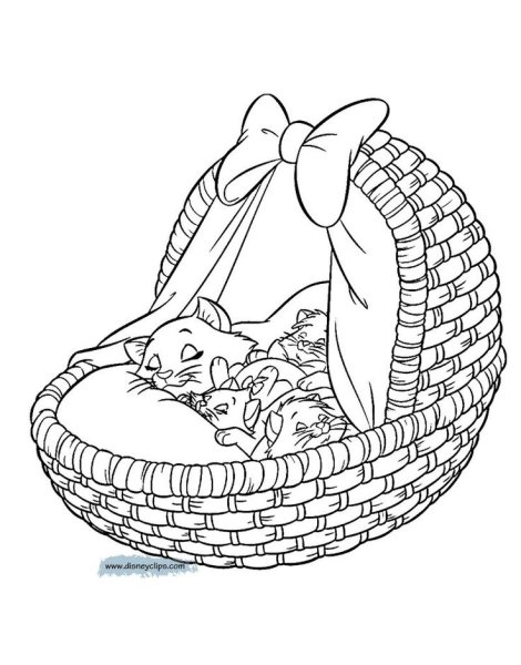 Раскраска кошка в корзинке