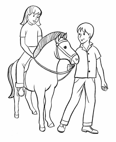 Раскраски прогулка на лошадях для детей
