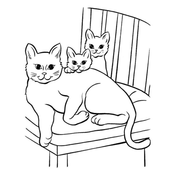 Раскраска кошка с котятами