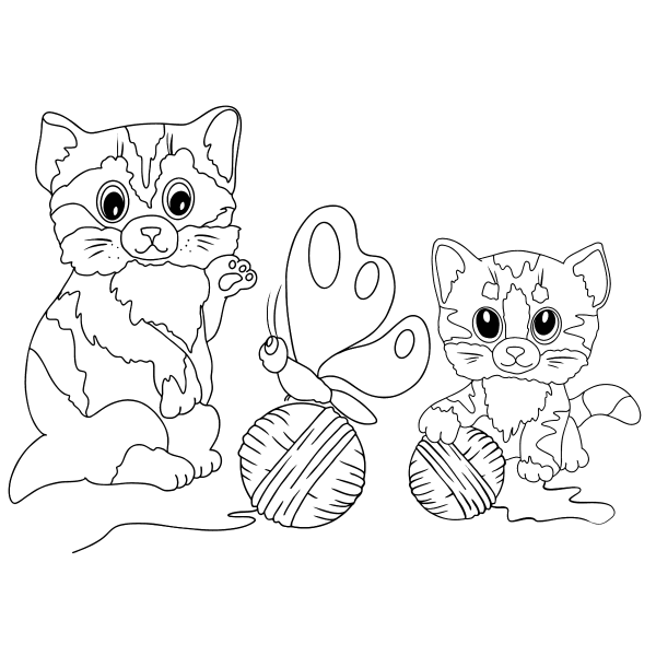 Котенок с клубочком раскраска