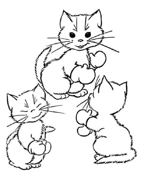 Раскраска кошка с котятами
