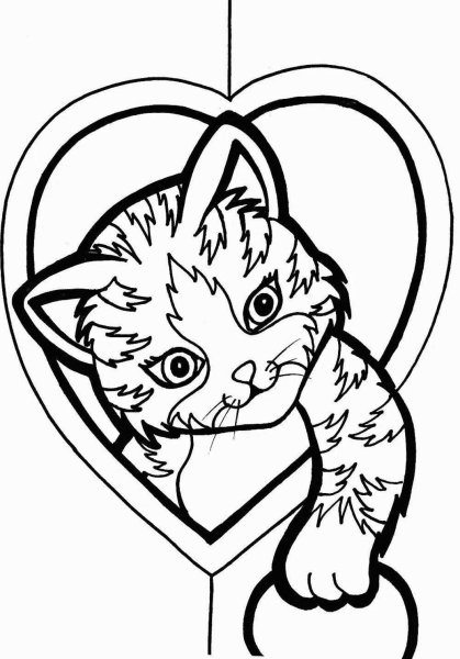 Раскраска котенок с сердечком