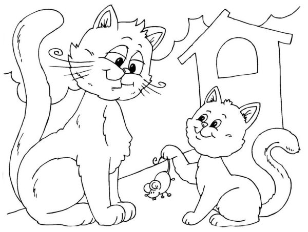 Кошка и мышка раскраска