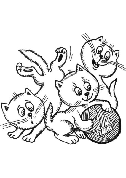 Раскраска кот с клубком