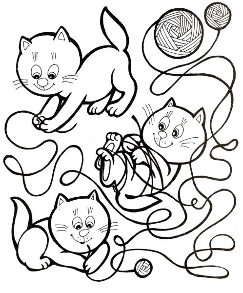 Котенок с клубком раскраска для детей