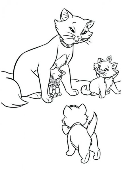 Раскраска кошка с котятами