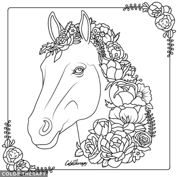 Лошадка в цветах раскраска