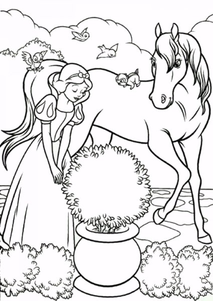 Раскраска для девочек лошадь с принцессой