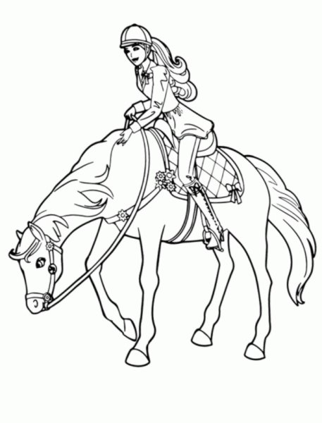 Раскраски для девочек Барби с лошадью