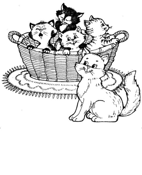 Котята в корзинке для раскрашивания