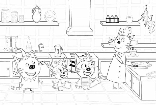 Раскраска 3 кота