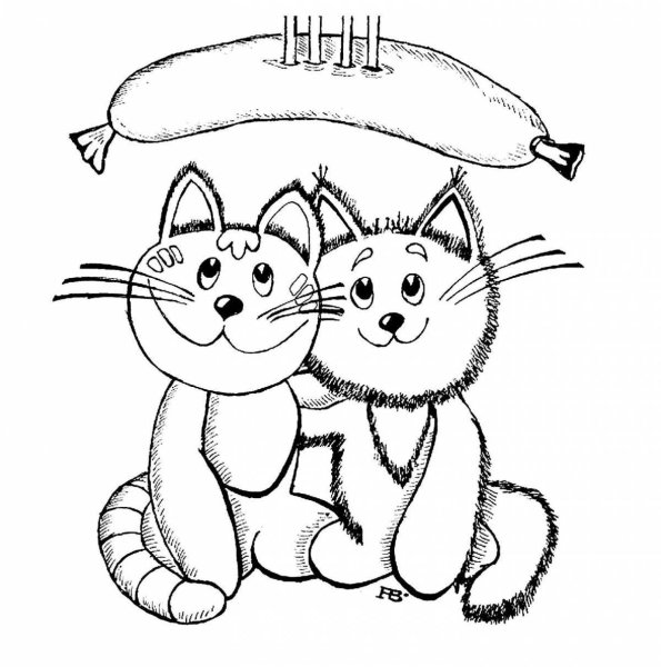 Раскраска 2 котенка